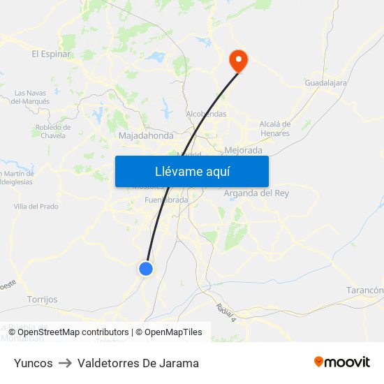 Yuncos to Valdetorres De Jarama map