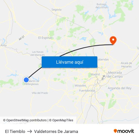 El Tiemblo to Valdetorres De Jarama map