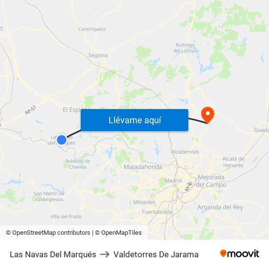 Las Navas Del Marqués to Valdetorres De Jarama map