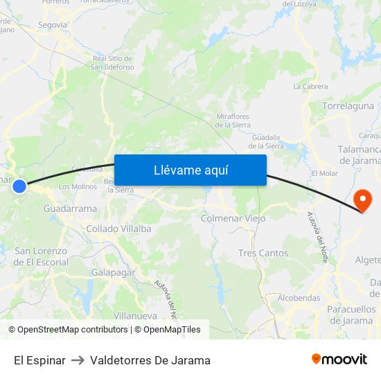 El Espinar to Valdetorres De Jarama map