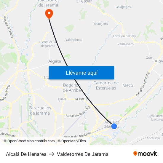 Alcalá De Henares to Valdetorres De Jarama map