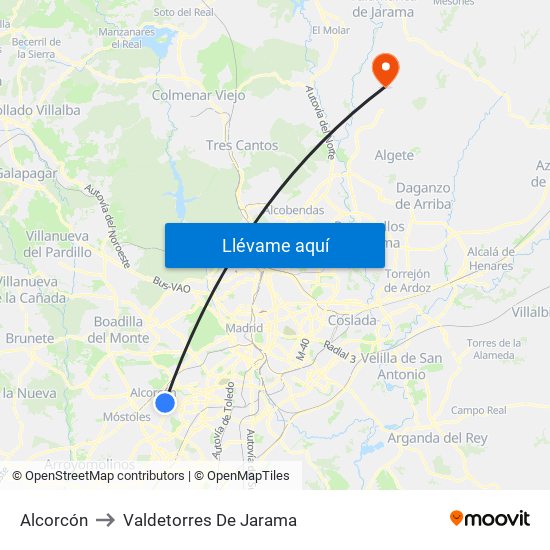Alcorcón to Valdetorres De Jarama map