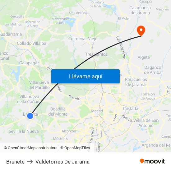 Brunete to Valdetorres De Jarama map