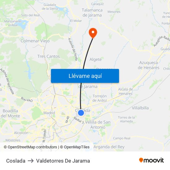 Coslada to Valdetorres De Jarama map