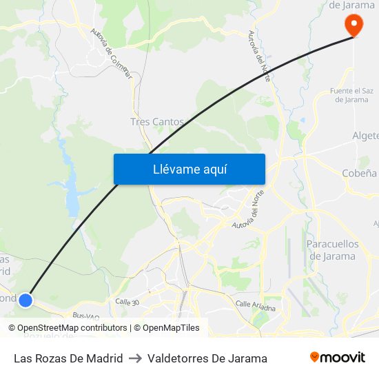 Las Rozas De Madrid to Valdetorres De Jarama map