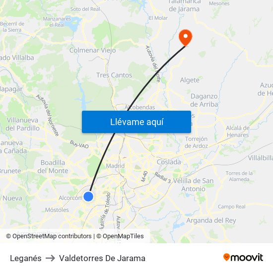 Leganés to Valdetorres De Jarama map