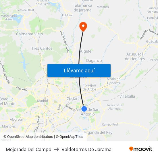 Mejorada Del Campo to Valdetorres De Jarama map