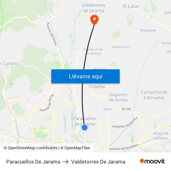 Paracuellos De Jarama to Valdetorres De Jarama map