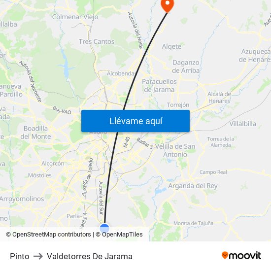 Pinto to Valdetorres De Jarama map