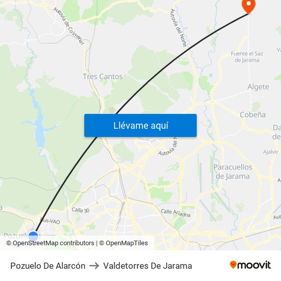 Pozuelo De Alarcón to Valdetorres De Jarama map