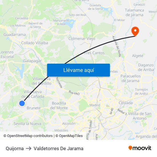 Quijorna to Valdetorres De Jarama map