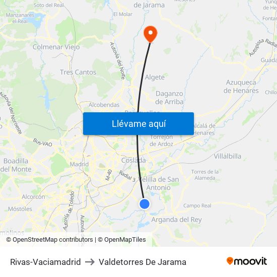 Rivas-Vaciamadrid to Valdetorres De Jarama map