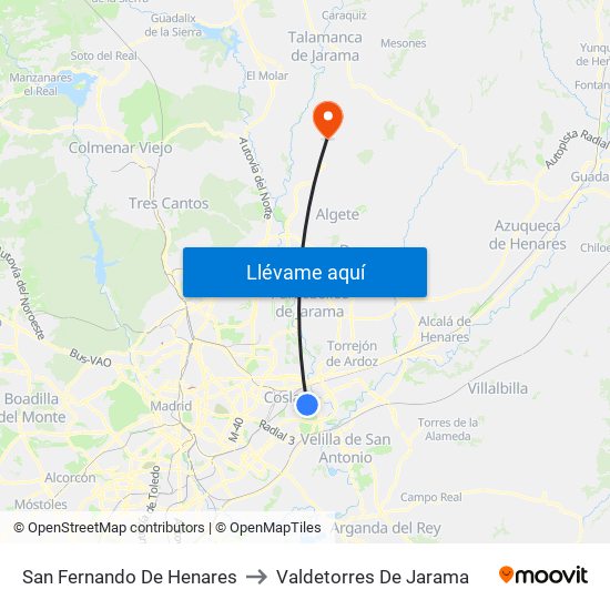 San Fernando De Henares to Valdetorres De Jarama map