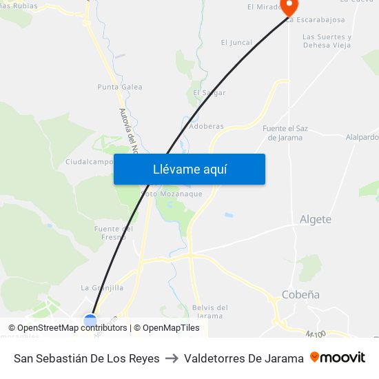 San Sebastián De Los Reyes to Valdetorres De Jarama map