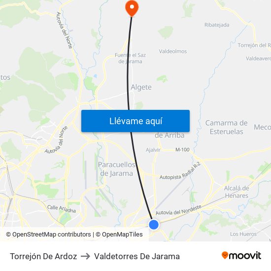 Torrejón De Ardoz to Valdetorres De Jarama map
