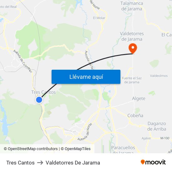 Tres Cantos to Valdetorres De Jarama map