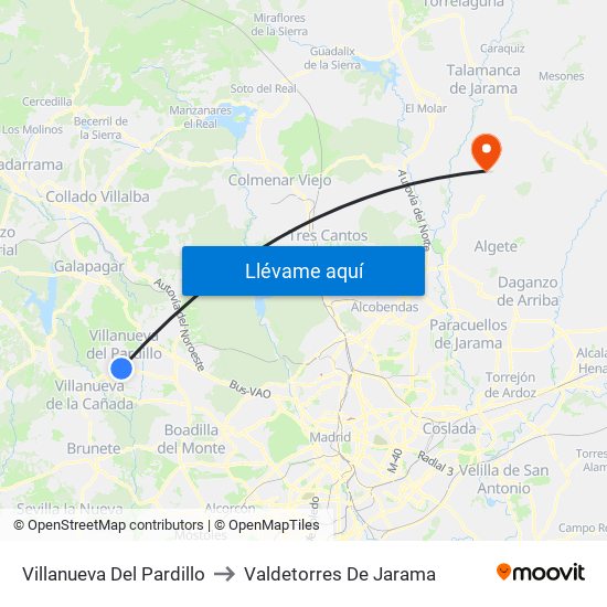 Villanueva Del Pardillo to Valdetorres De Jarama map