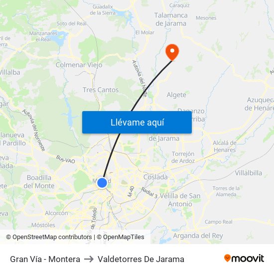 Gran Vía - Montera to Valdetorres De Jarama map