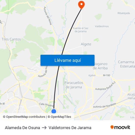 Alameda De Osuna to Valdetorres De Jarama map