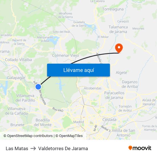 Las Matas to Valdetorres De Jarama map