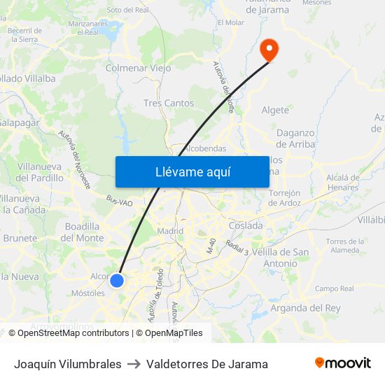 Joaquín Vilumbrales to Valdetorres De Jarama map