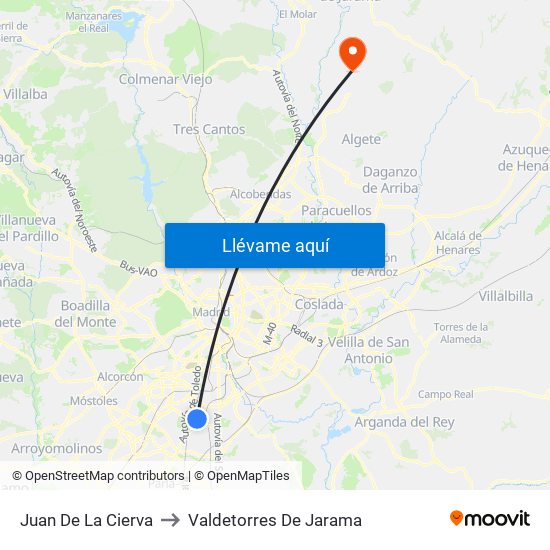 Juan De La Cierva to Valdetorres De Jarama map