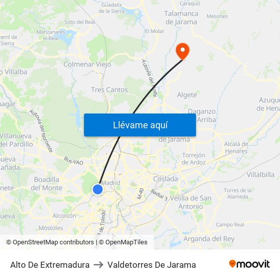 Alto De Extremadura to Valdetorres De Jarama map