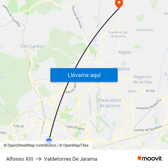 Alfonso XIII to Valdetorres De Jarama map
