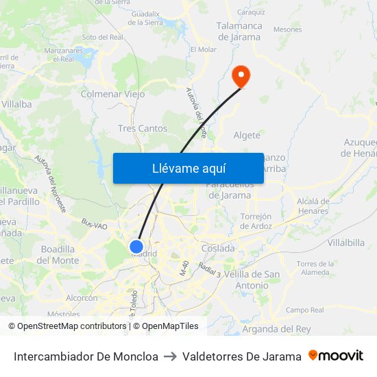 Intercambiador De Moncloa to Valdetorres De Jarama map