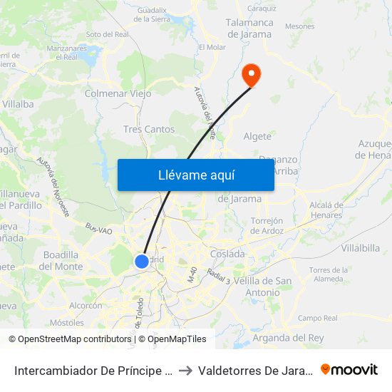 Intercambiador De Príncipe Pío to Valdetorres De Jarama map