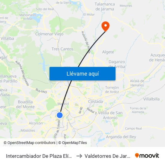 Intercambiador De Plaza Elíptica to Valdetorres De Jarama map