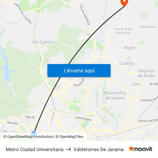 Metro Ciudad Universitaria to Valdetorres De Jarama map