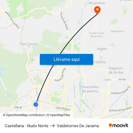Castellana - Nudo Norte to Valdetorres De Jarama map