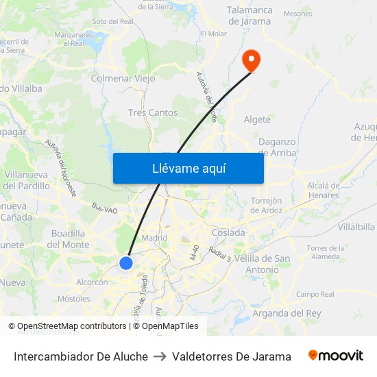 Intercambiador De Aluche to Valdetorres De Jarama map