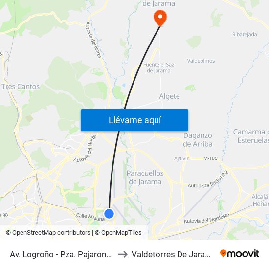 Av. Logroño - Pza. Pajarones to Valdetorres De Jarama map