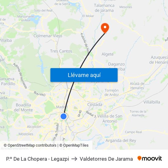 P.º De La Chopera - Legazpi to Valdetorres De Jarama map