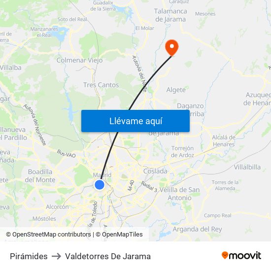 Pirámides to Valdetorres De Jarama map