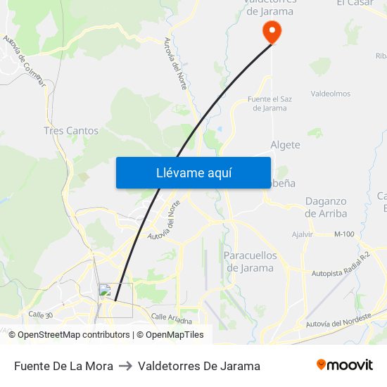 Fuente De La Mora to Valdetorres De Jarama map