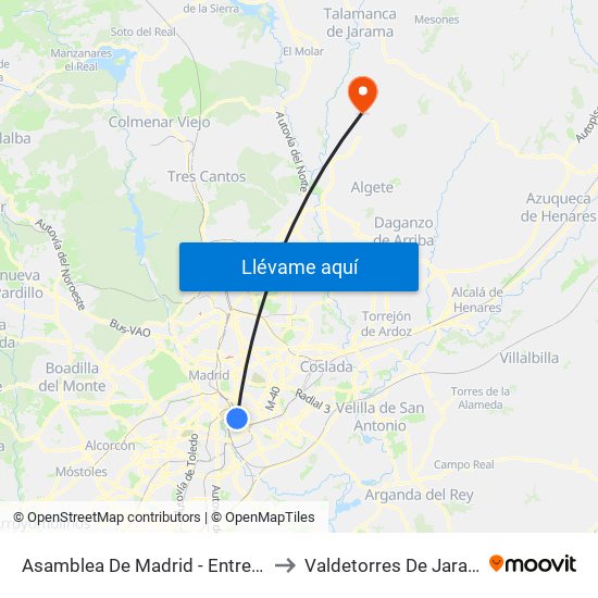 Asamblea De Madrid - Entrevías to Valdetorres De Jarama map