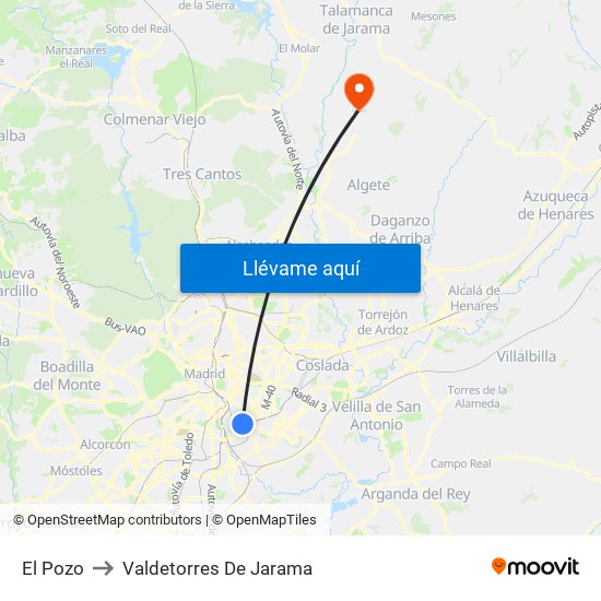 El Pozo to Valdetorres De Jarama map