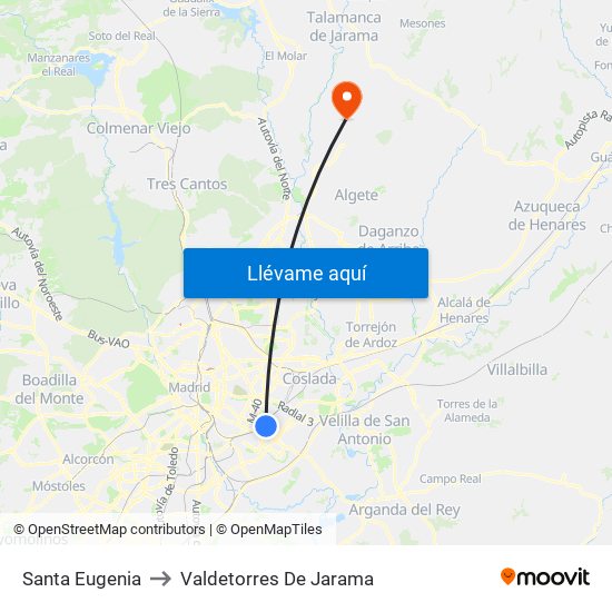 Santa Eugenia to Valdetorres De Jarama map