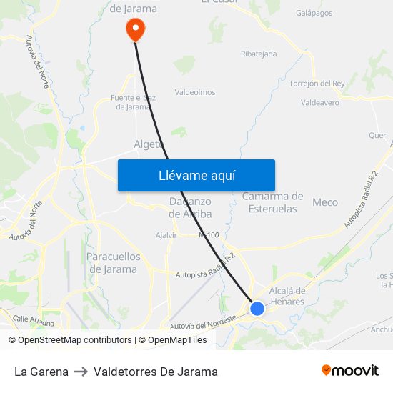 La Garena to Valdetorres De Jarama map