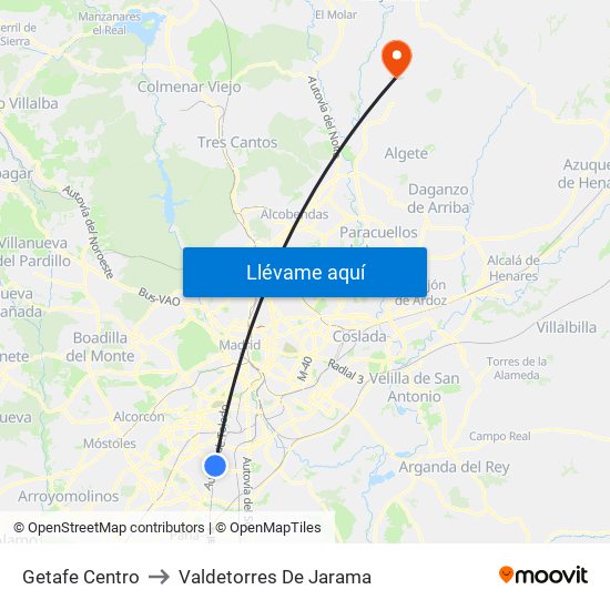 Getafe Centro to Valdetorres De Jarama map