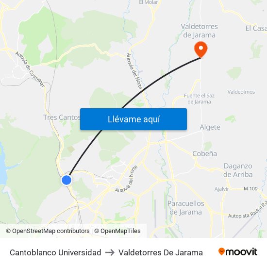 Cantoblanco Universidad to Valdetorres De Jarama map