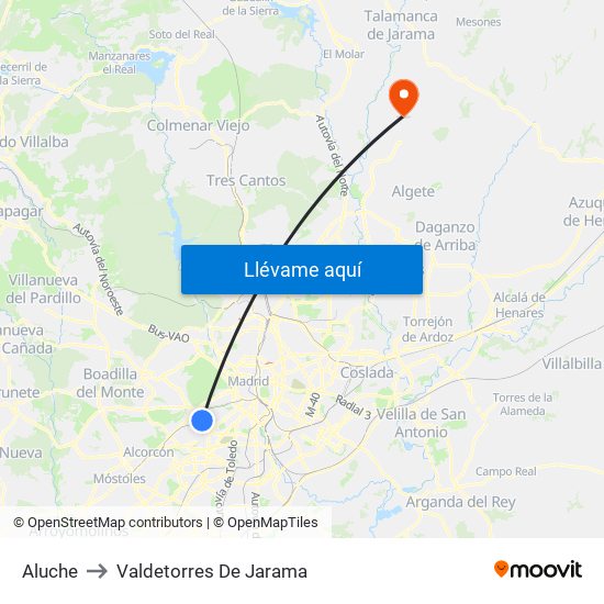 Aluche to Valdetorres De Jarama map