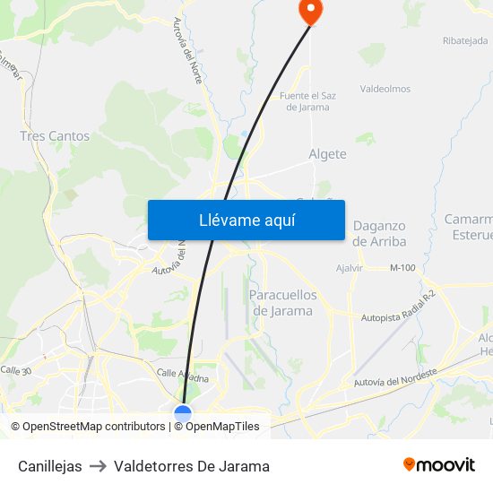 Canillejas to Valdetorres De Jarama map