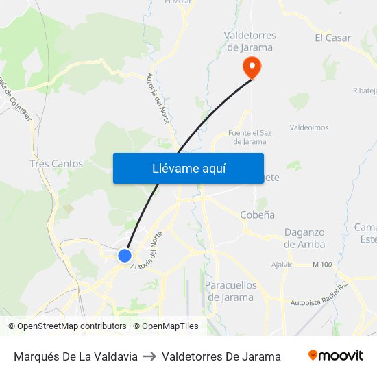 Marqués De La Valdavia to Valdetorres De Jarama map