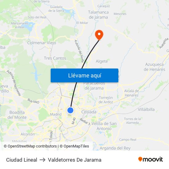 Ciudad Lineal to Valdetorres De Jarama map