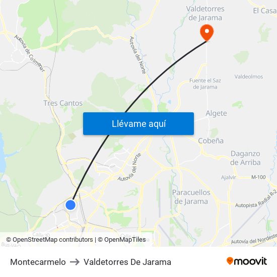 Montecarmelo to Valdetorres De Jarama map