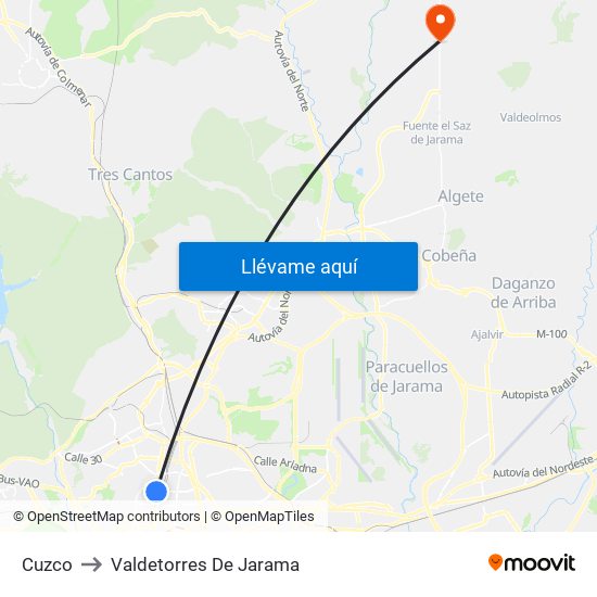 Cuzco to Valdetorres De Jarama map